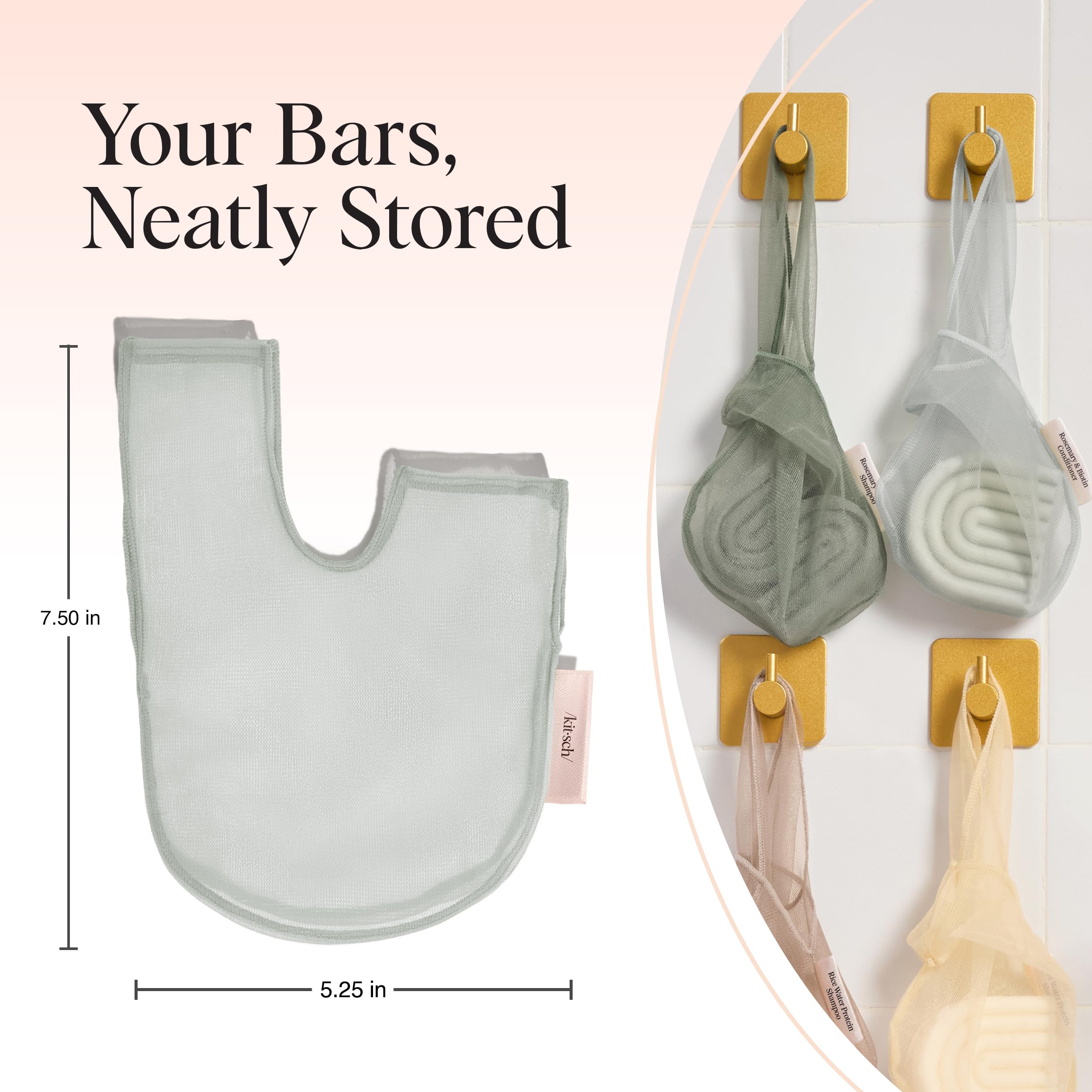 Kitsch mesh bag doubles as an exfoliating pouch for rich lather.