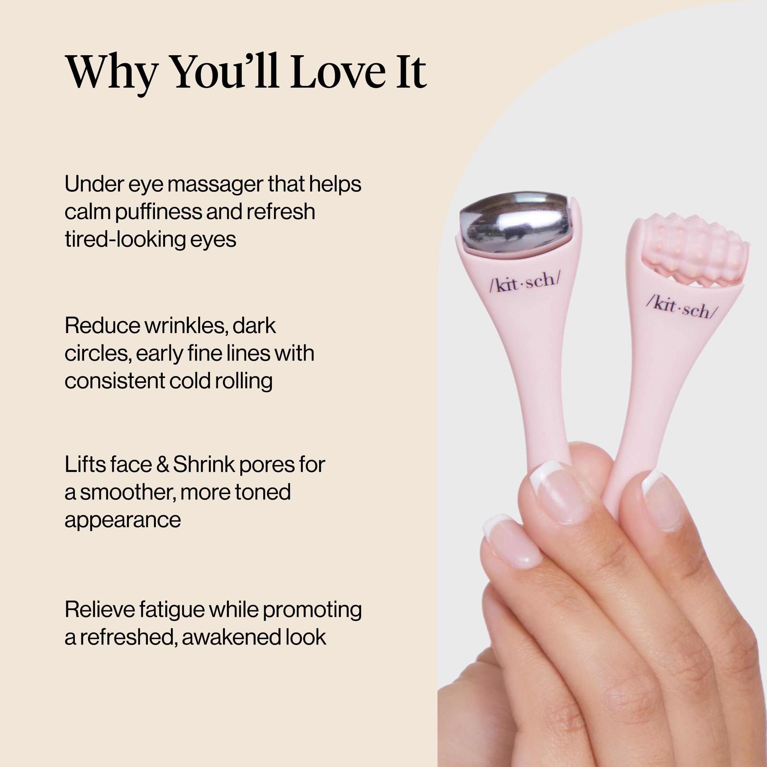 Kitsch face roller depuffing cheeks and under-eye area.