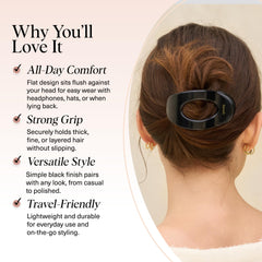 Kitsch flat claw clip shown in an easy updo for quick styling.