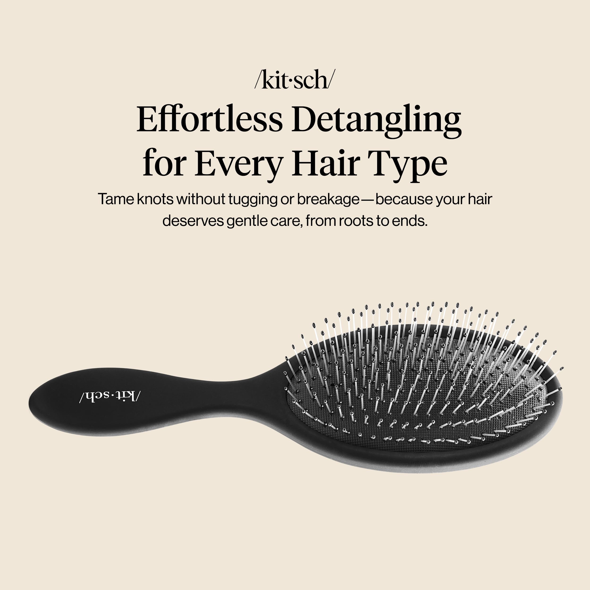 Kitsch Flexi Black brush shows flexible bristles detangling knots smoothly.