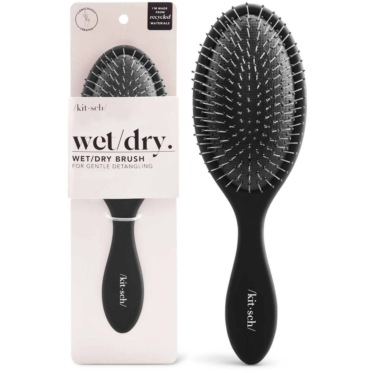 Kitsch Flexi Black brush with non-slip handle for easy detangling on wet hair.