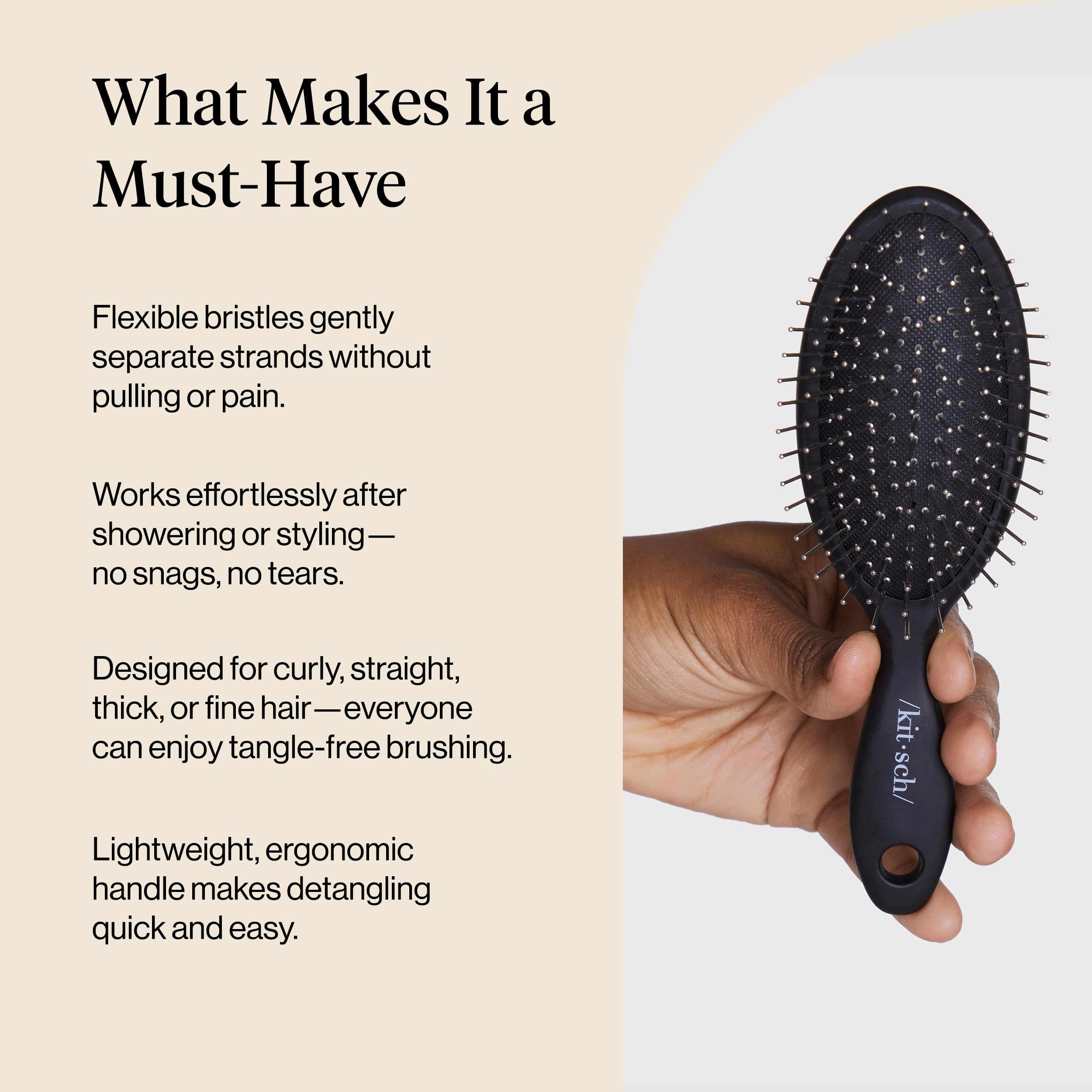 Kitsch Flexi Black detangler suitable for curly and straight hair types.