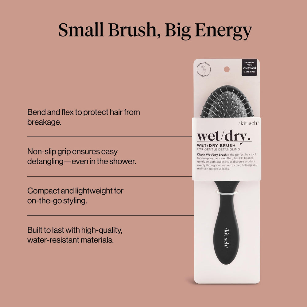 Close-up of Kitsch Flexi Black brush for wet and dry use.