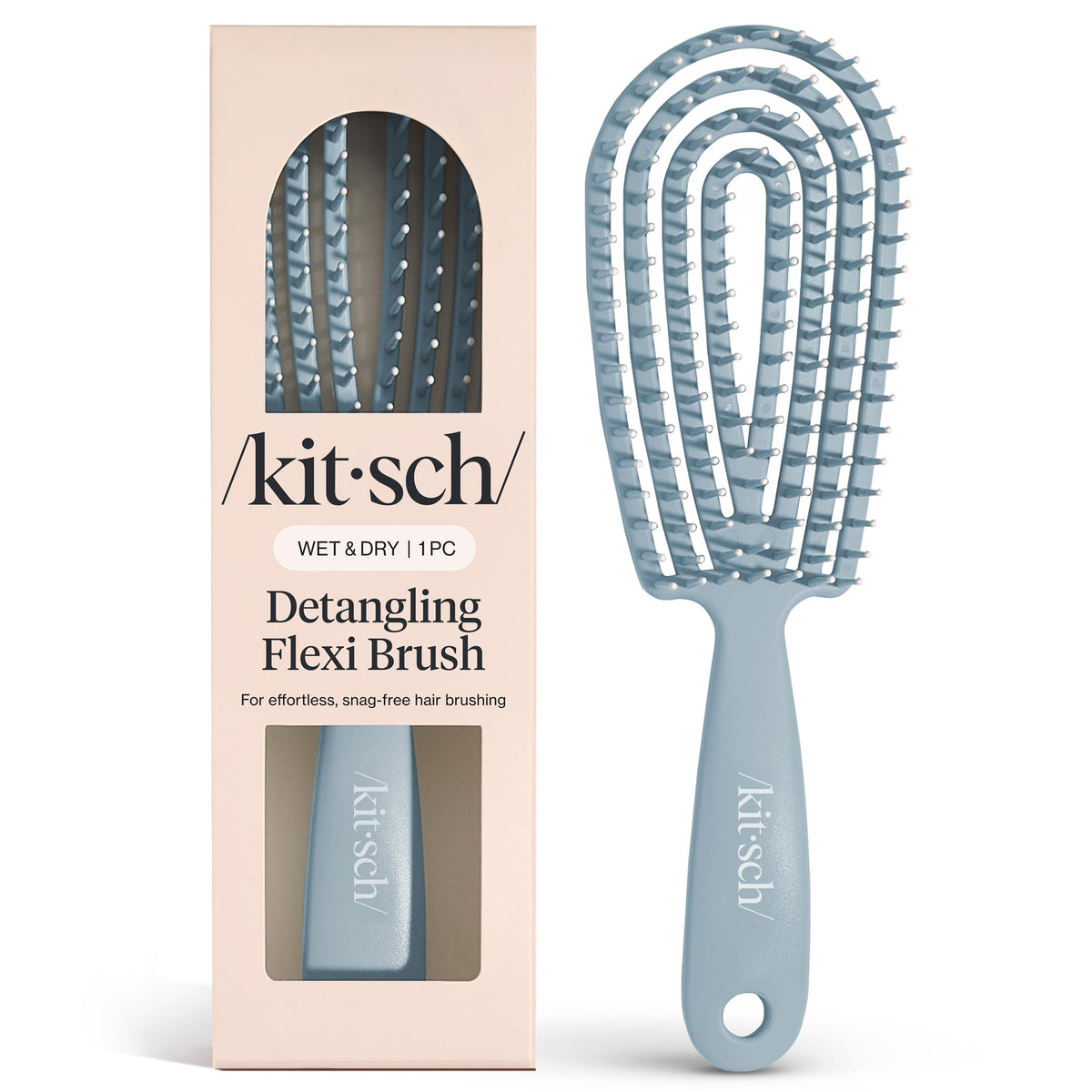 Kitsch Flexi Flow Detangler Brush with bendable frame for smooth detangling.