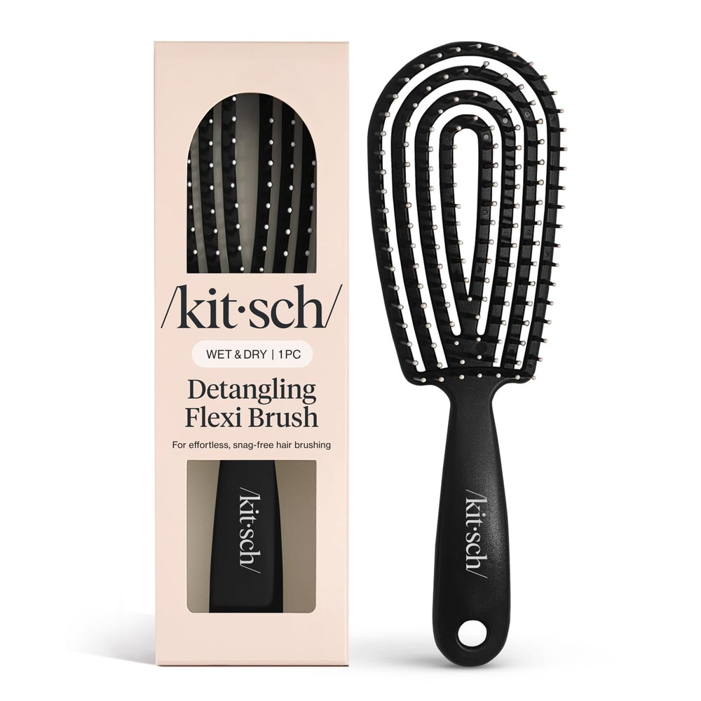 Kitsch Flexi Flow bendable-frame detangler enables gentle detangling with less pulling.