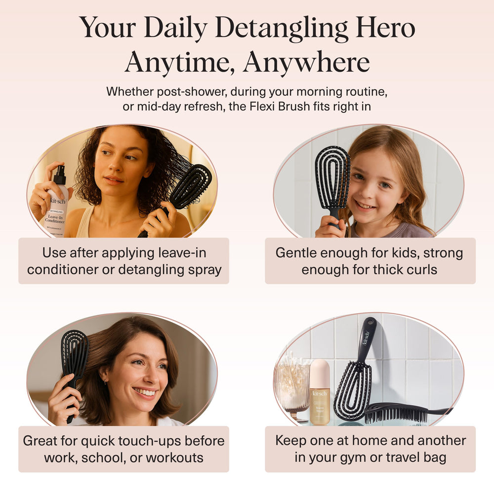 Kitsch Flexi Flow kids-friendly brush supports gentle daily routines.