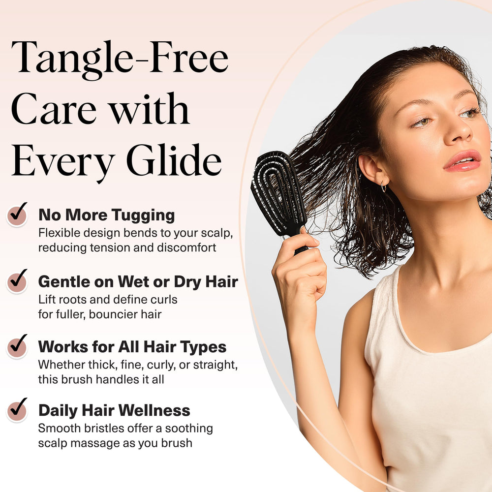 Kitsch Flexi Flow scalp-massage brush glides through knots while stimulating the scalp.