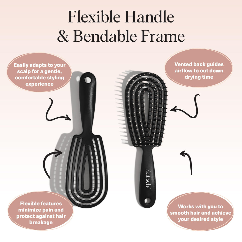 Kitsch Flexi Flow shiny-finish brush smooths cuticles for frizz-free styling.