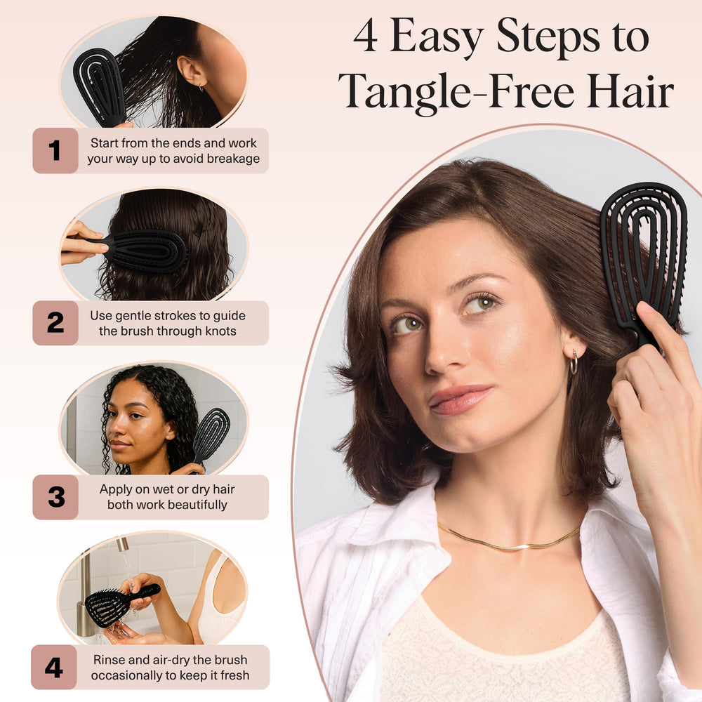 Kitsch Flexi Flow travel-friendly brush fits bags for on-the-go detangling.