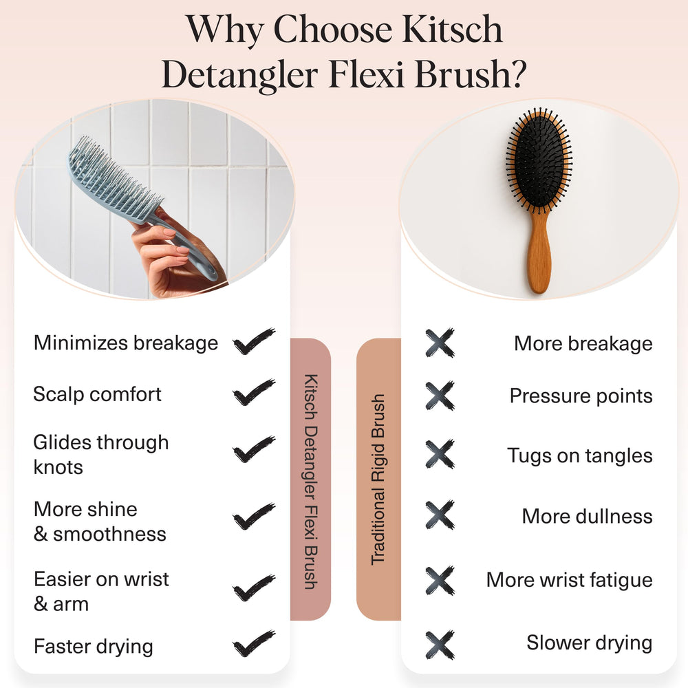 Kitsch Flexi Flow Detangler Brush provides scalp comfort with a light massage.