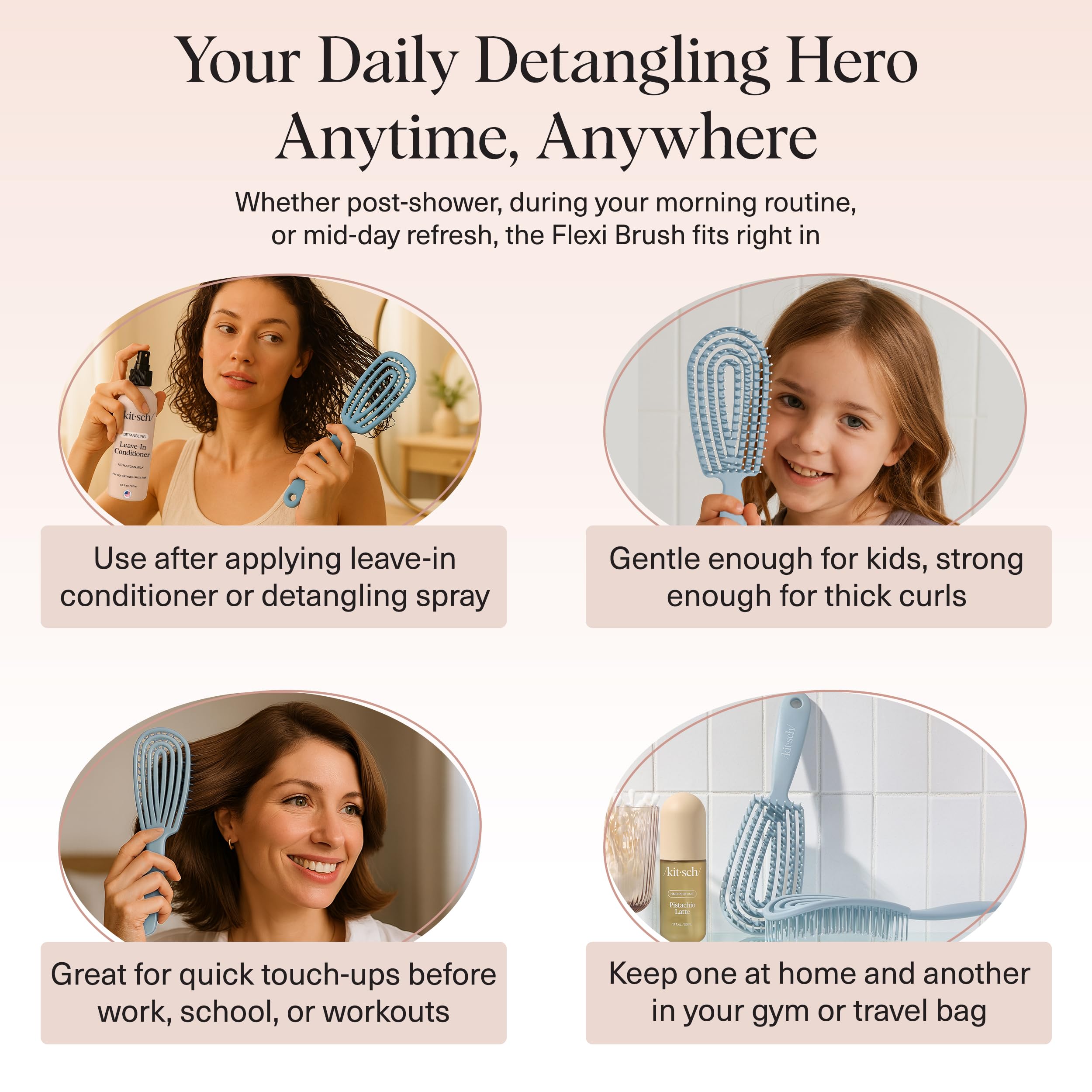 Kitsch Flexi Flow Detangler Brush leaves hair shiny and frizz-free.