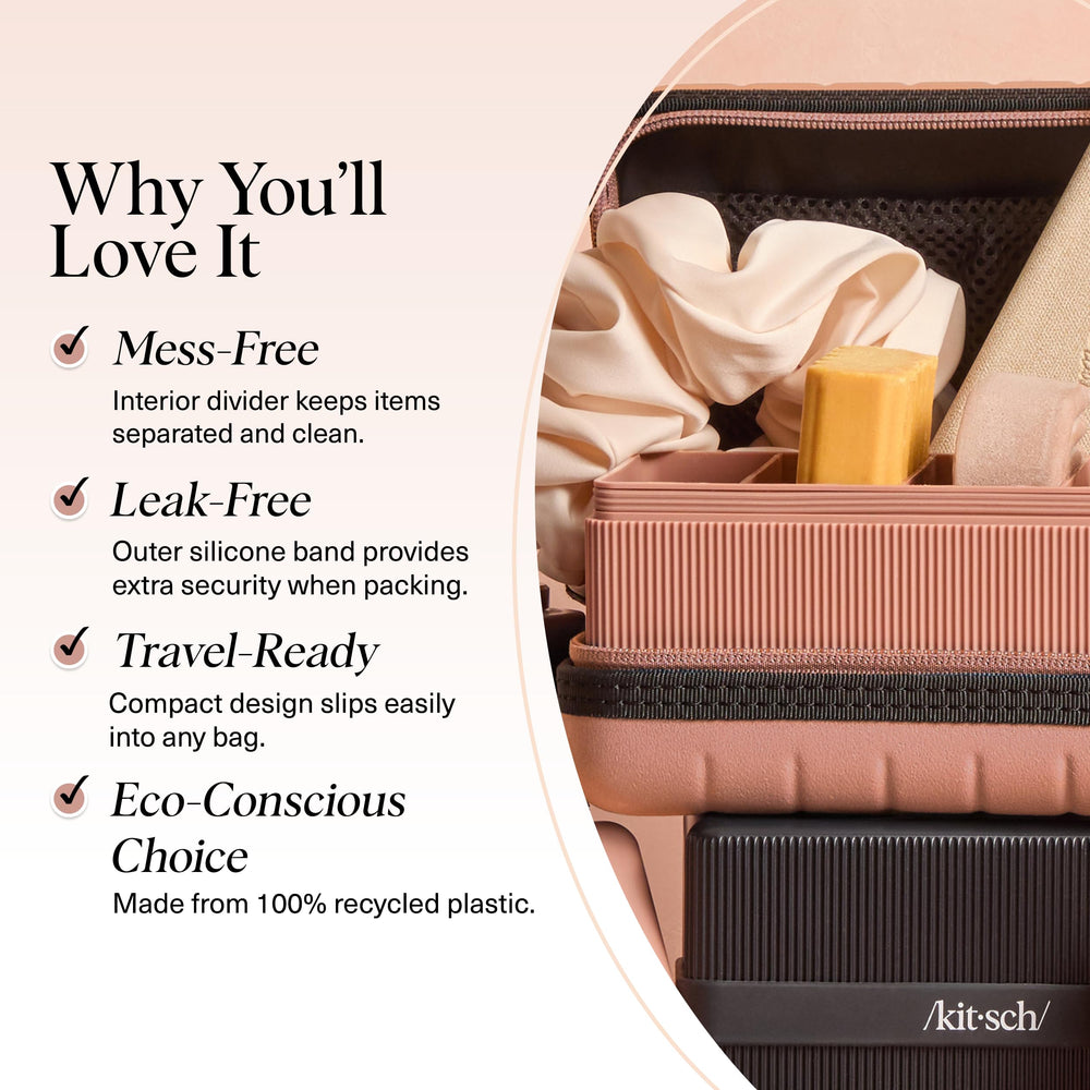 Kitsch four-compartment layout holds bars or beauty essentials neatly.
