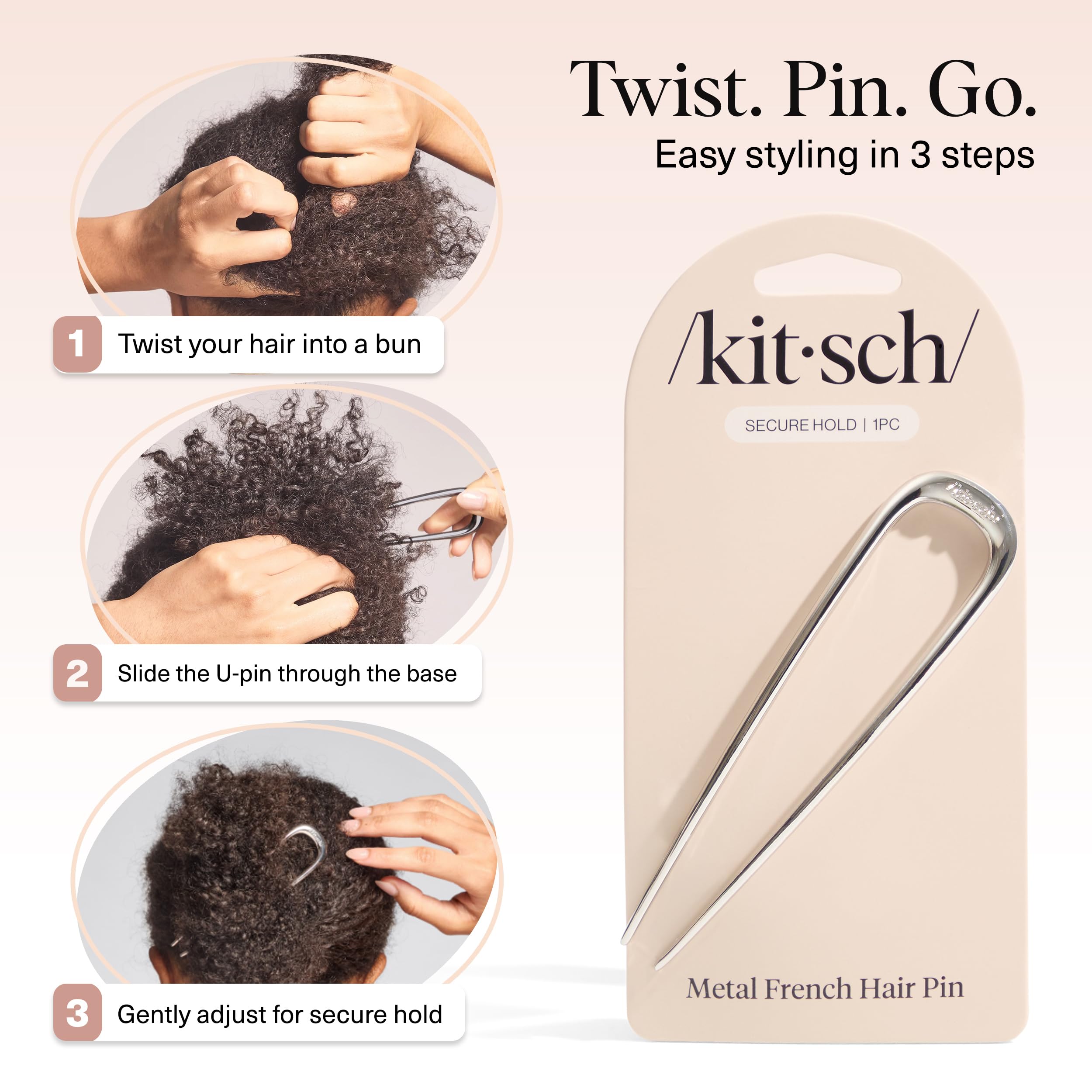 Kitsch French hair pin in compact form fitting a purse or kit.