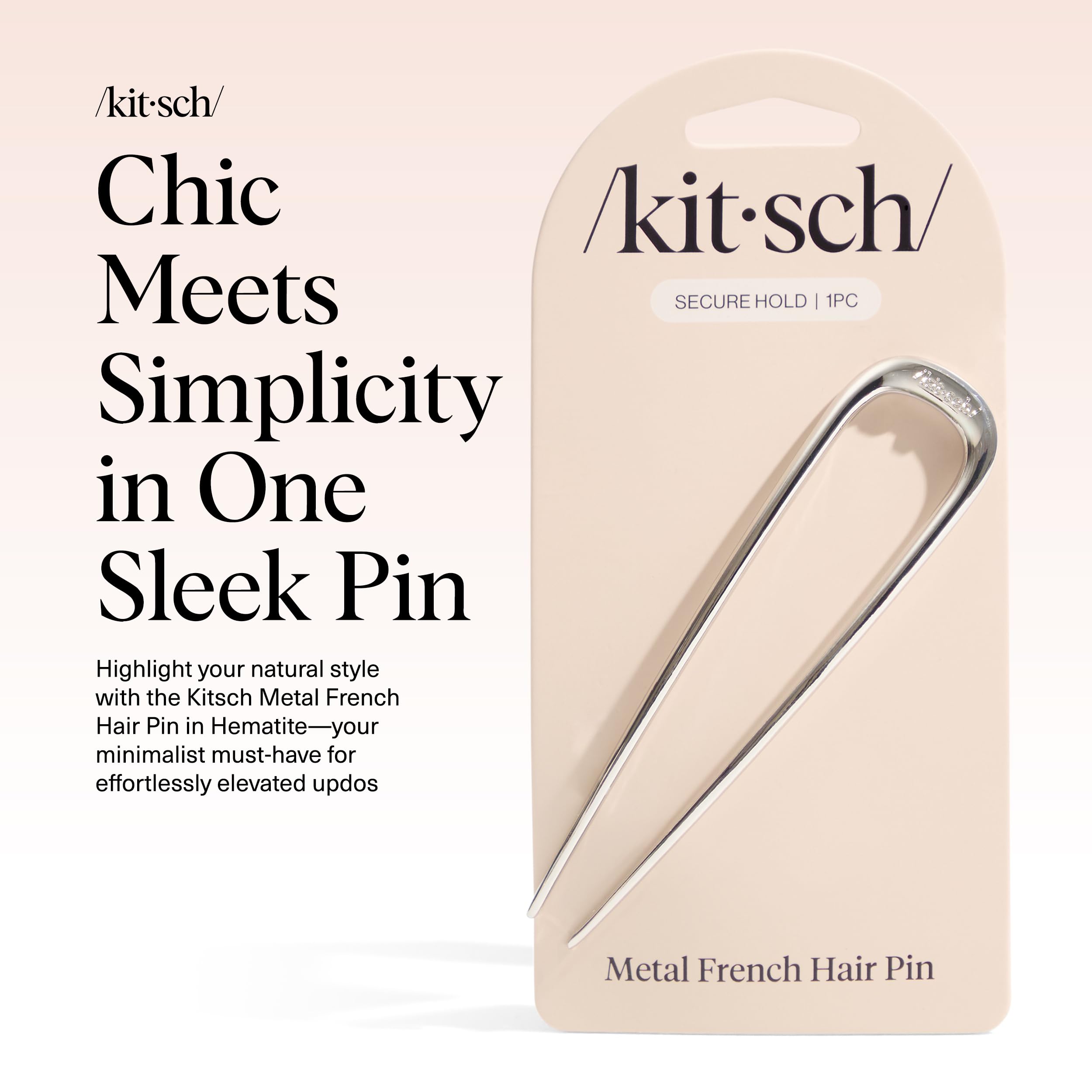 Kitsch French hair pin supporting an elegant updo with comfort.