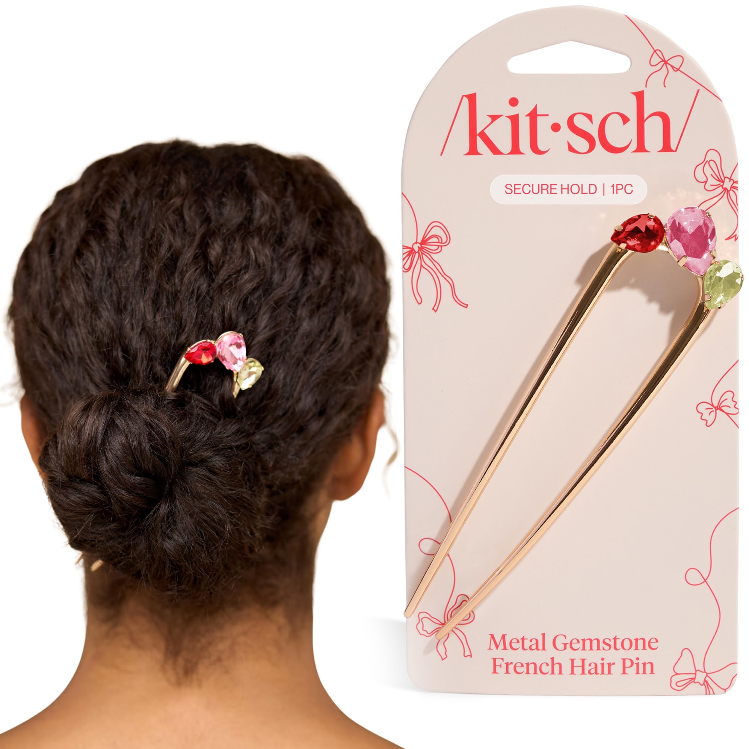 Kitsch French hair pin with gold gemstone detail for elegant updos