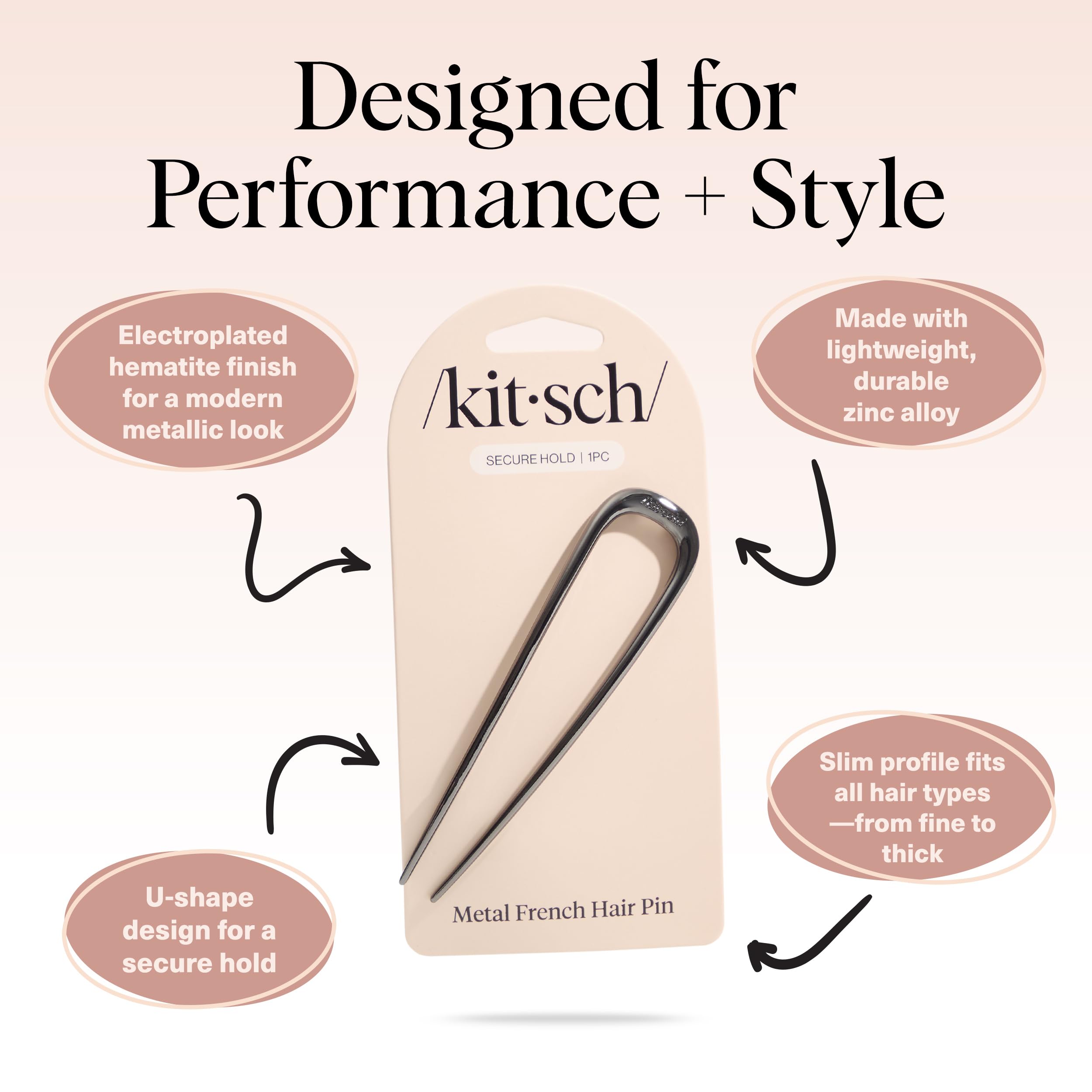 Kitsch travel-friendly french pin fits in a purse for quick on-the-go styling.