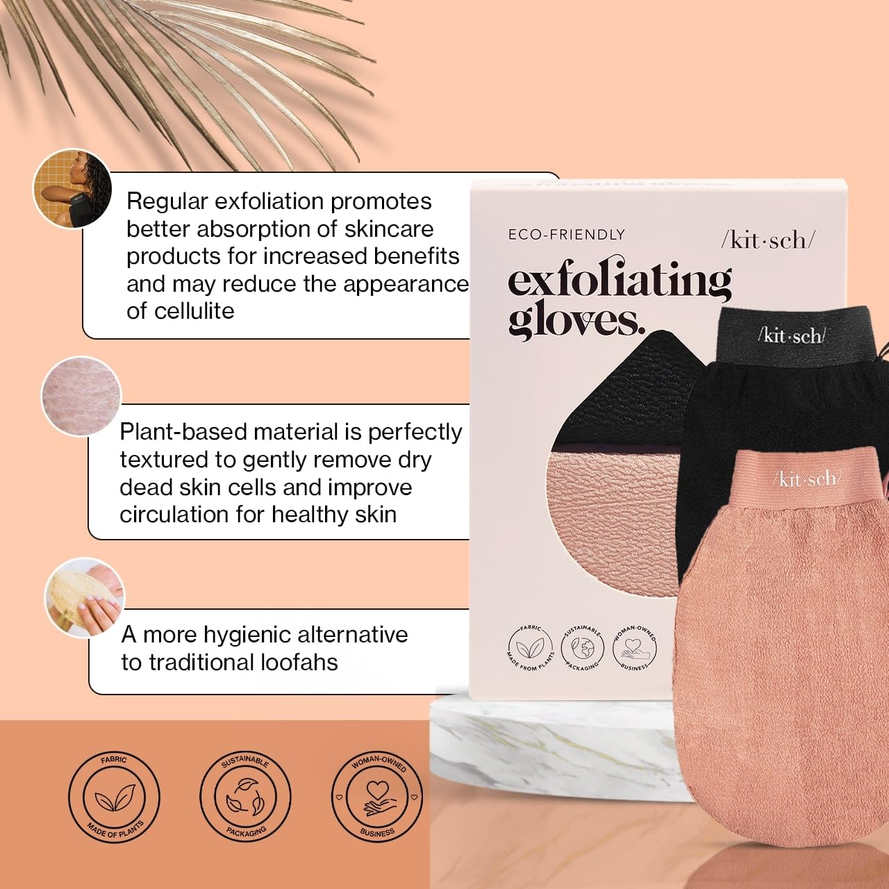 Kitsch guante ducha ergonómico facilita el alcance de espalda y piernas