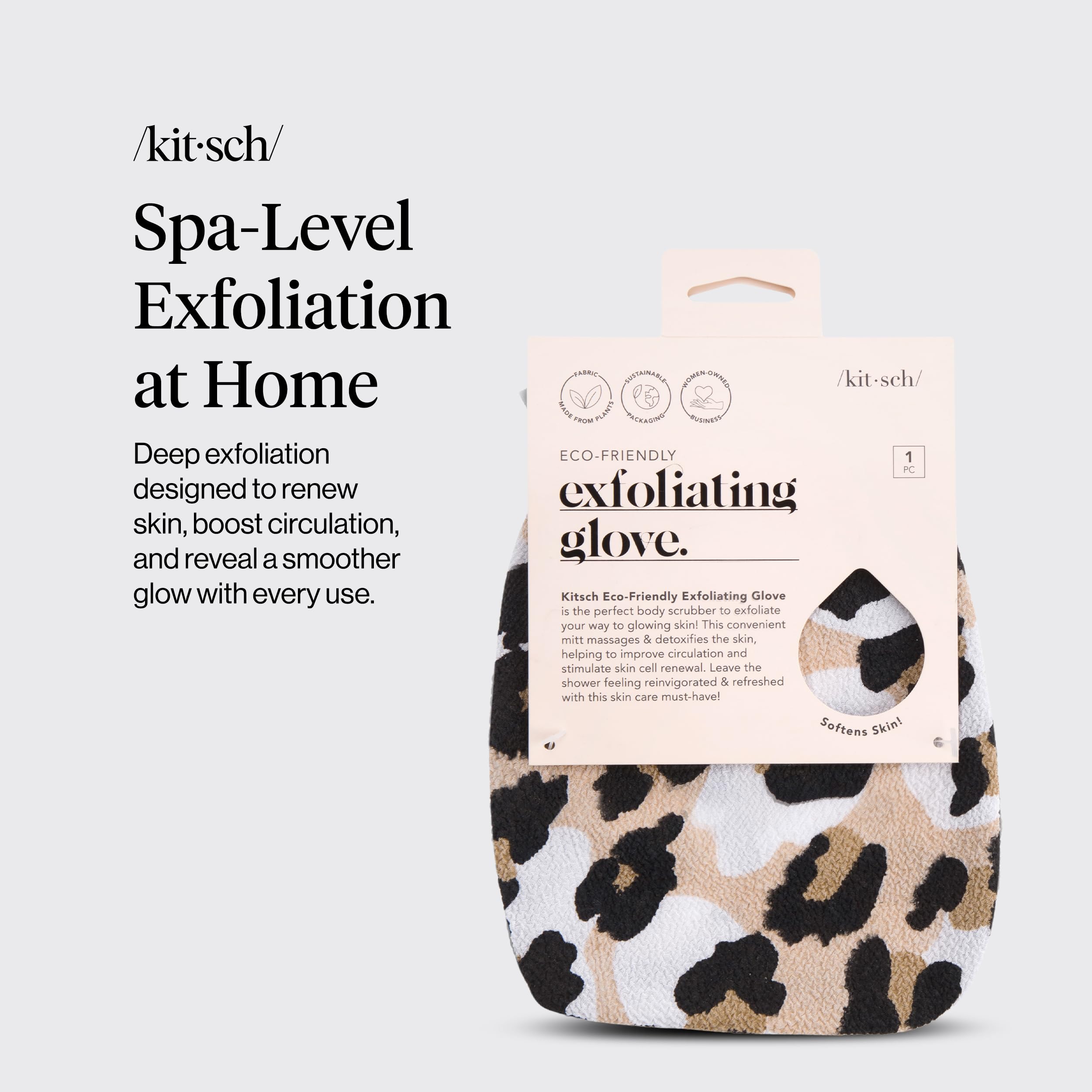 Guante exfoliante Kitsch Leopardo para piel suave tras cada lavado