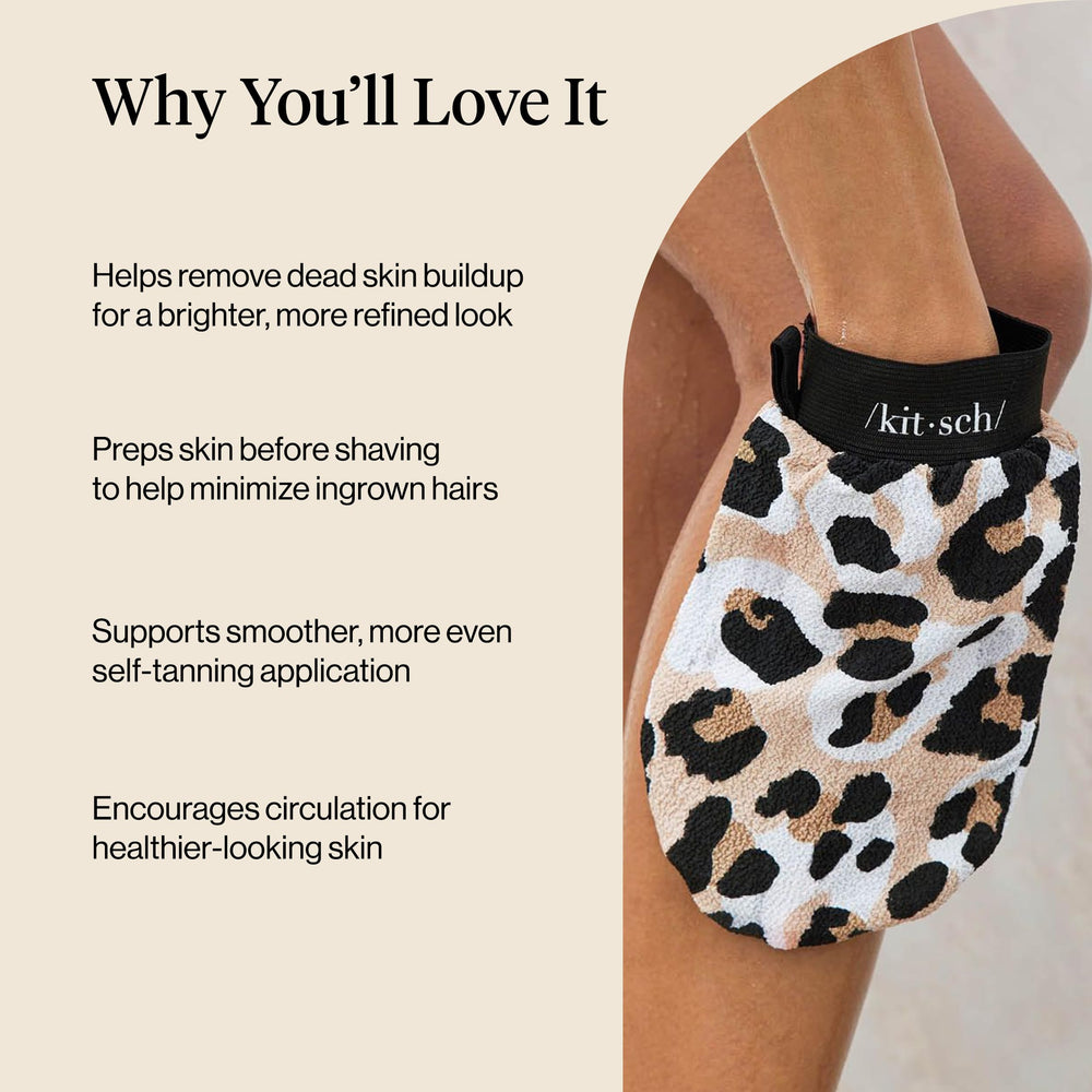 Guante exfoliante Leopardo de Kitsch, uso diario fácil y cómodo