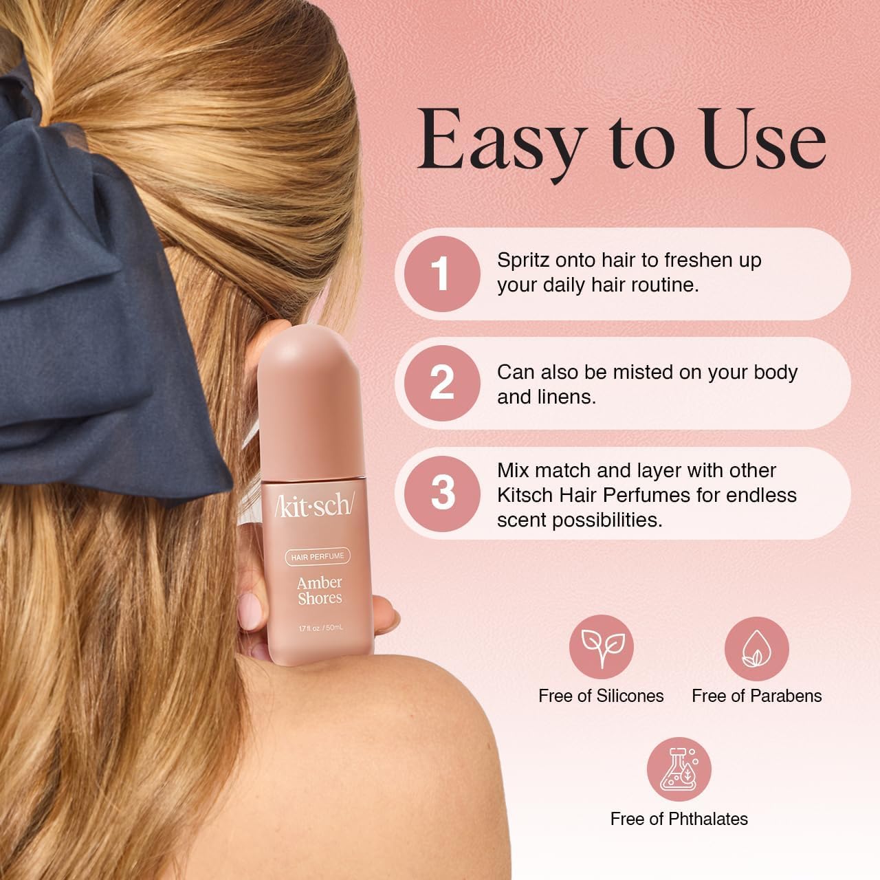 Kitsch Amber Shores hair spray being applied to hair after workout