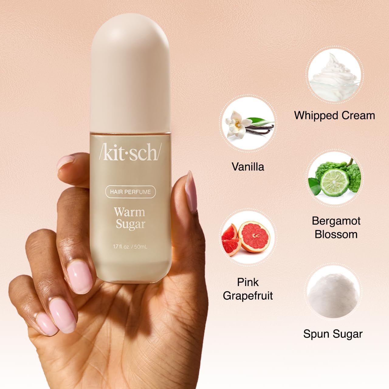 Kitsch Hair Perfume Body-Mist setup demonstrates all-over freshness on skin and strands