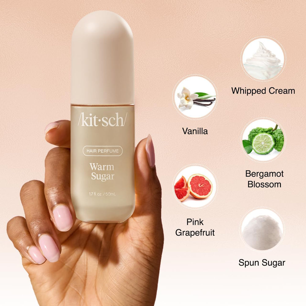 Kitsch Hair Perfume Body-Mist setup demonstrates all-over freshness on skin and strands
