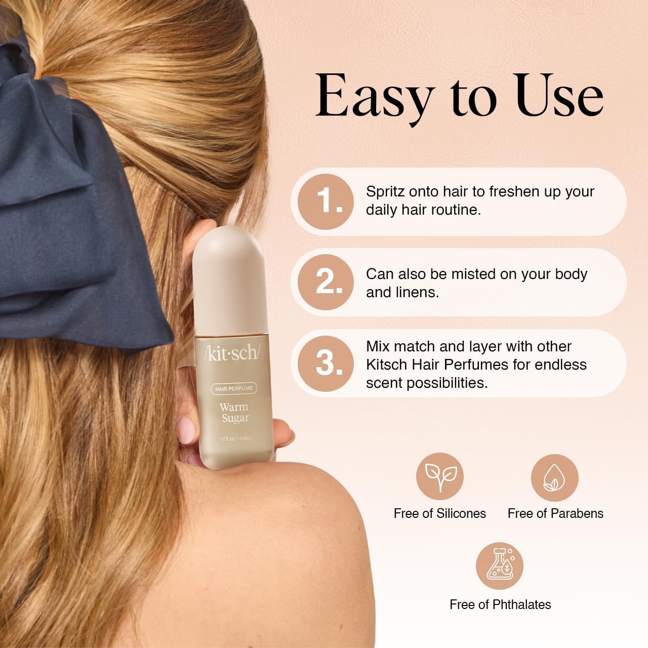 Kitsch Hair Perfume Odor-elimination closeup shows technology neutralizing odors at the source