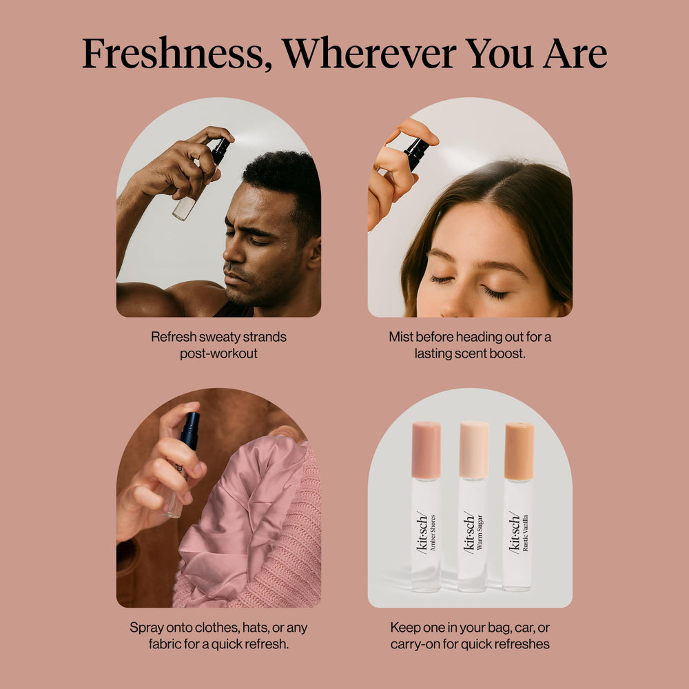 Kitsch travel-size set in bag for on-the-go fragrance
