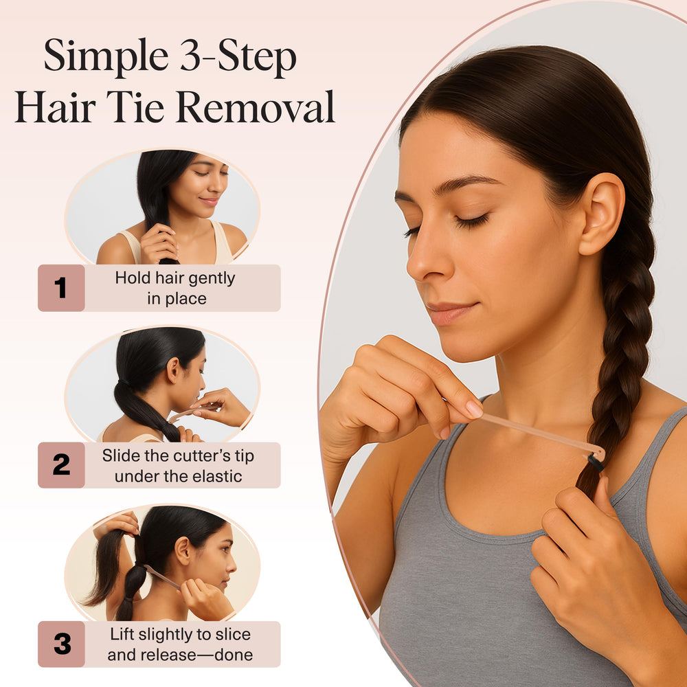 Kitsch cutter ideal for braids and ponytails, smoothing routine with tiny elastics.