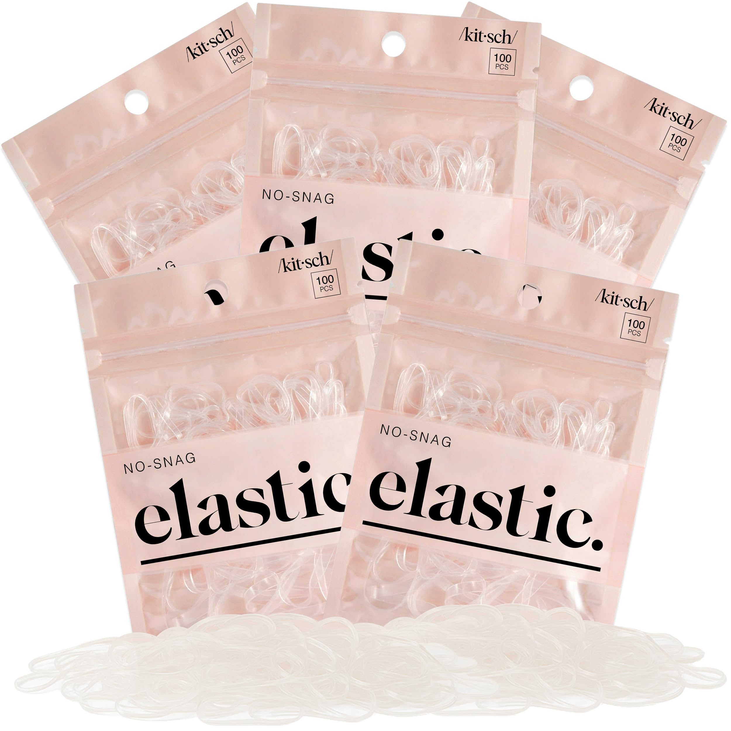 Kitsch Hair Ties transparentes en empaque, para uso diario sin enganches.