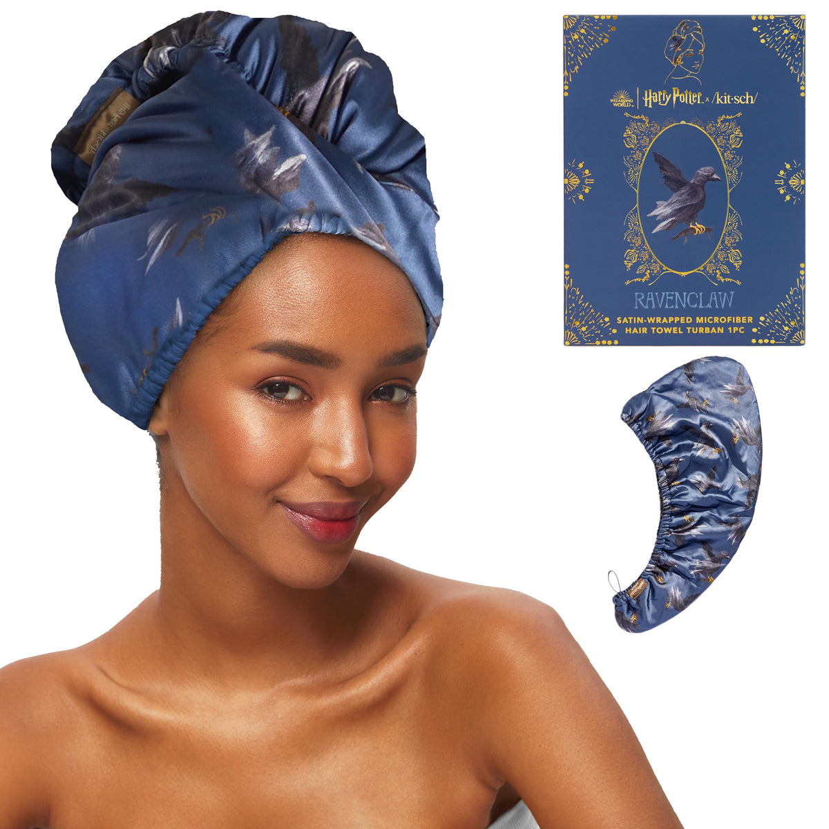 Kitsch Ravenclaw crest microfiber hair towel wrap for fast drying.