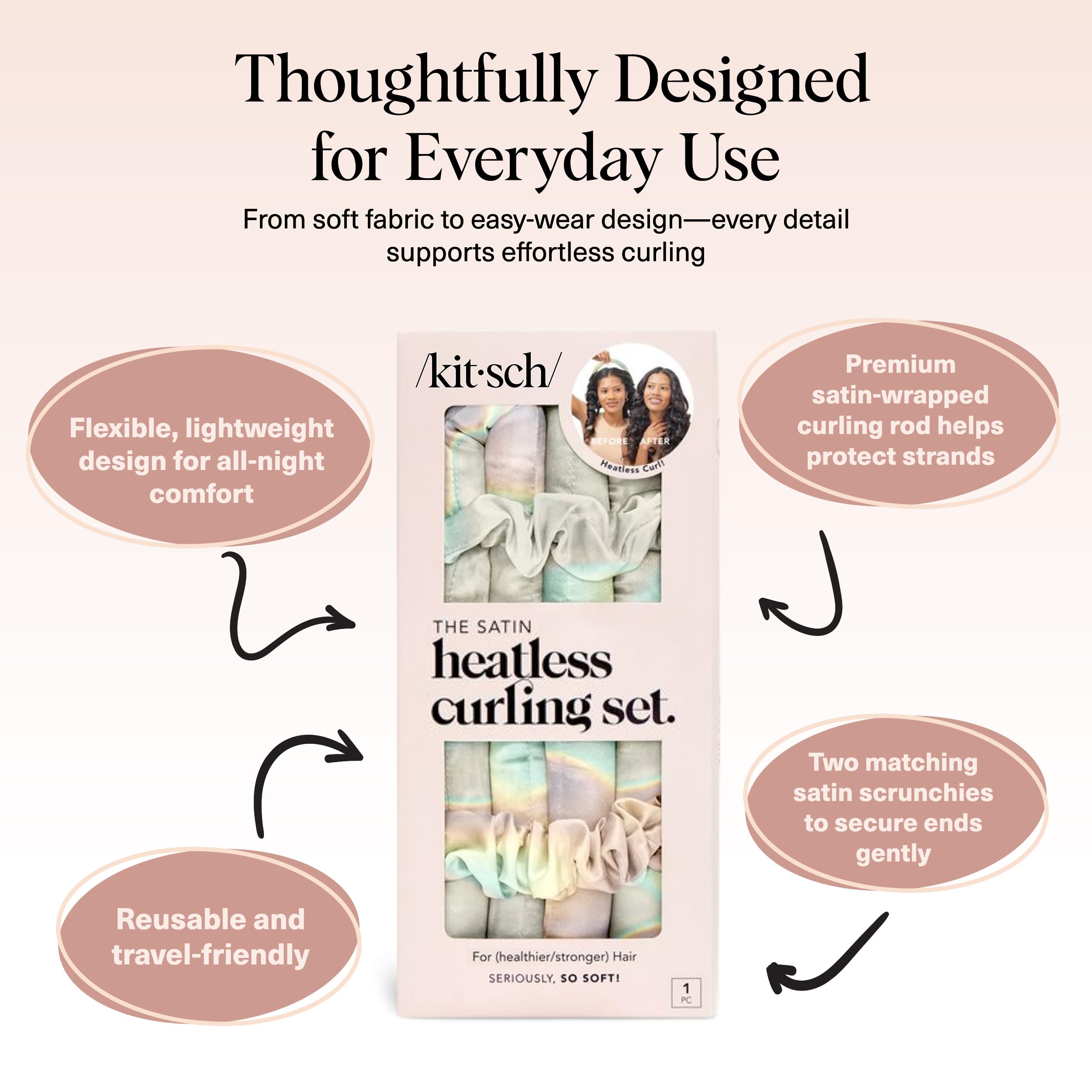 Kitsch satin curlers in use overnight for frizz-free morning waves
