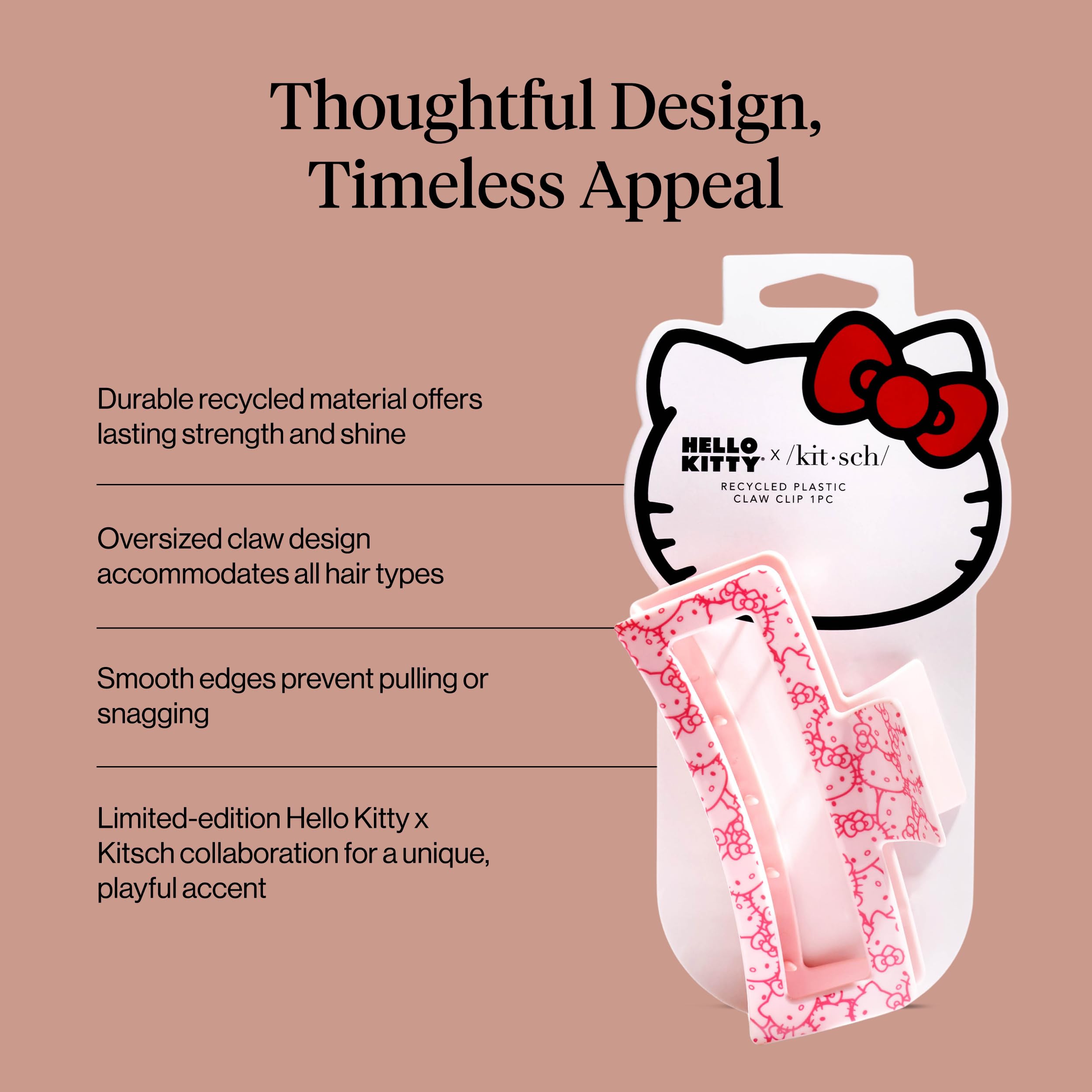 Pinza Kitsch Hello Kitty jumbo con diseño eco en rosa.