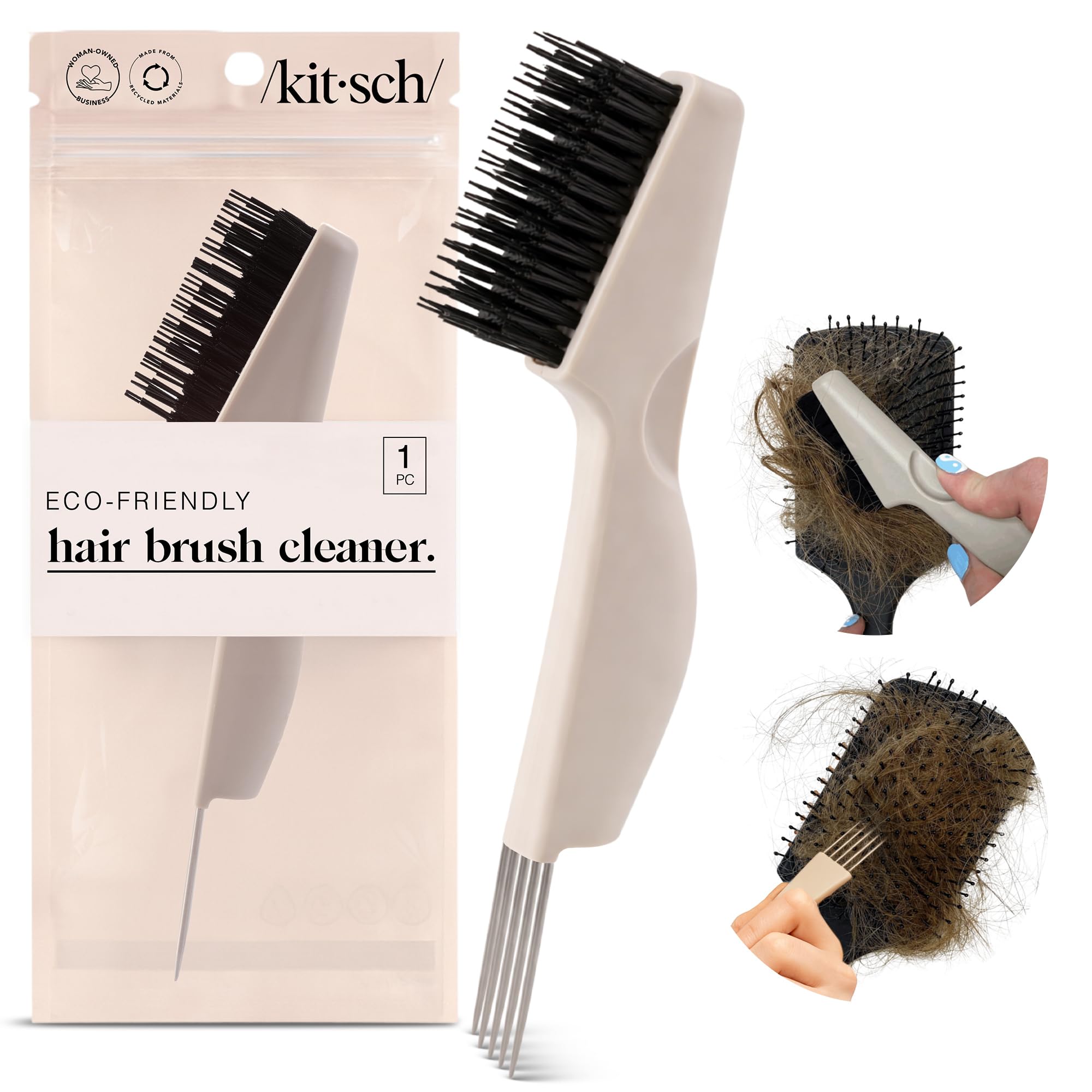 Kitsch herramienta limpiadora 2 en 1 para cepillos, elimina pelos y residuos.