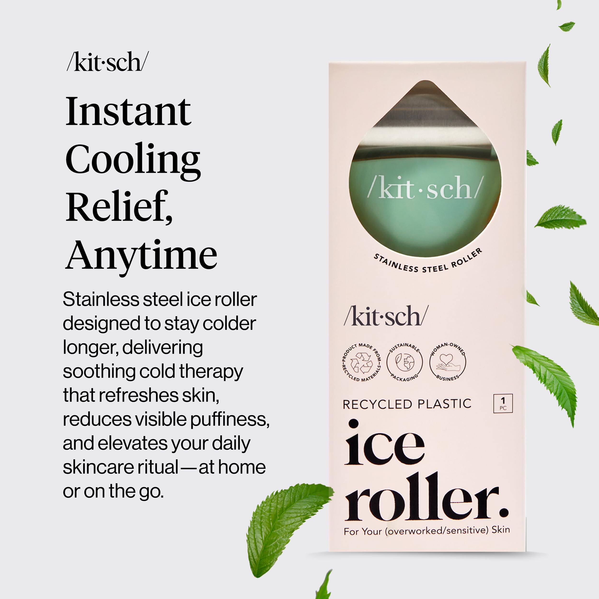Kitsch Ice Roller under eyes helps de-puff and soothe tired eyes