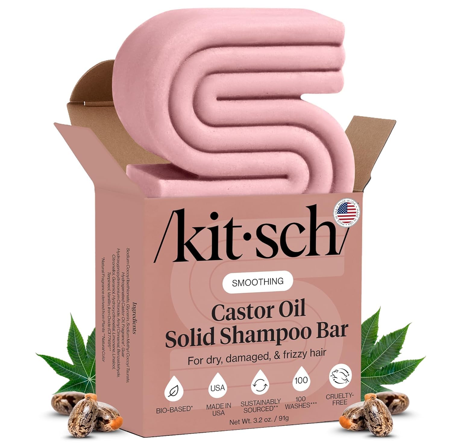 Kitsch jabón sólido con aceite de ricino para hidratación del cuero cabelludo.