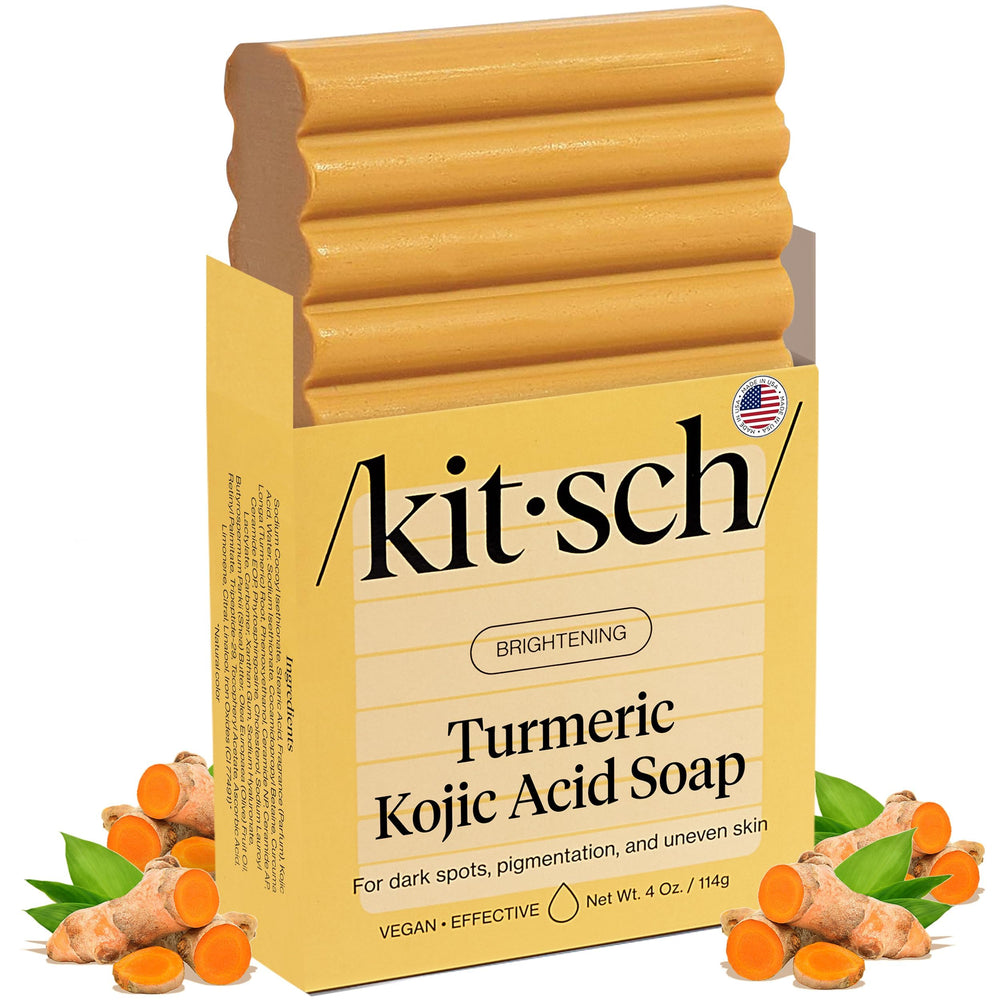 Kitsch Kojic Turmeric Soap Bar: envoltorio elegante para rutina diaria.