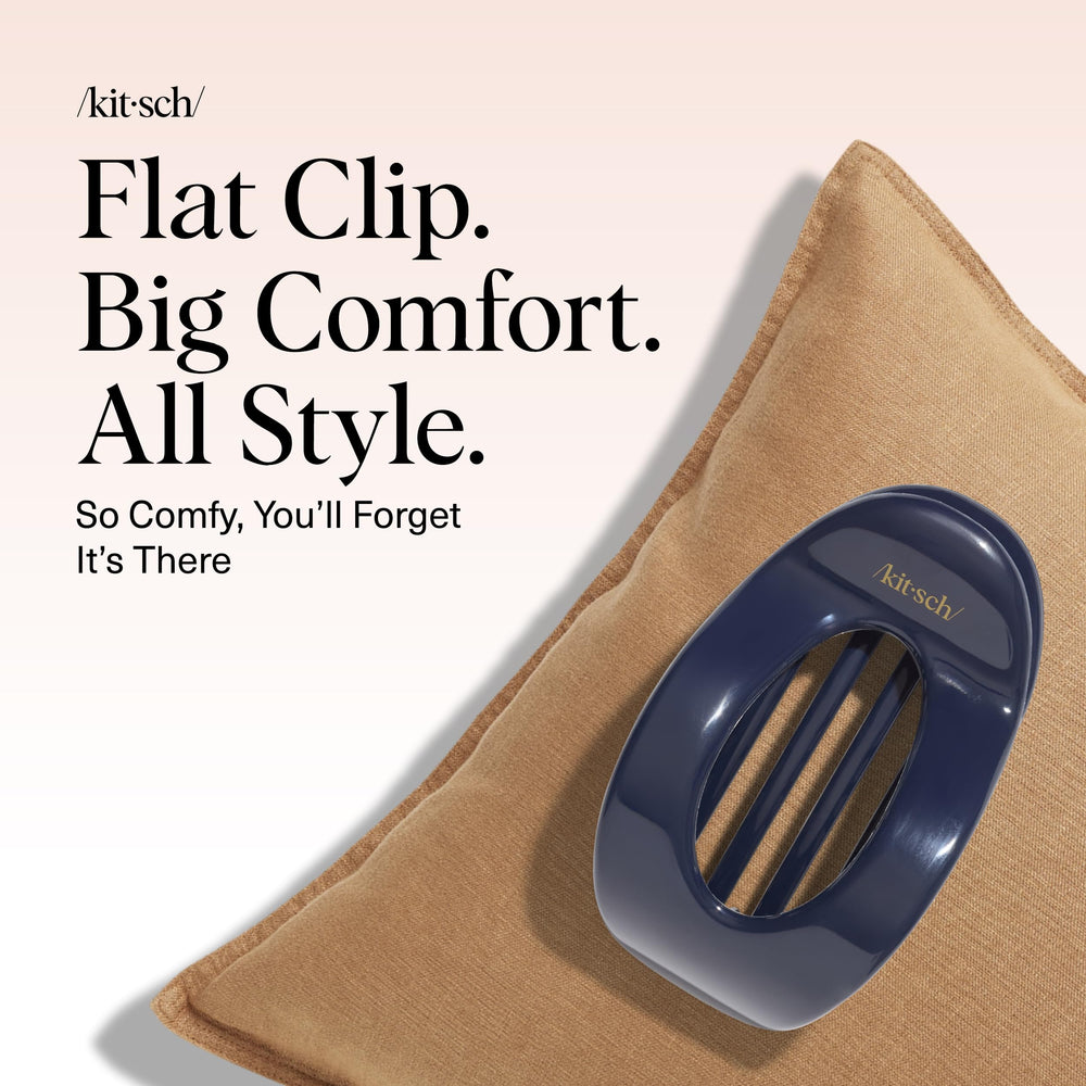 Kitsch Large Flat Claw Clip on head demonstrates secure grip for hair.