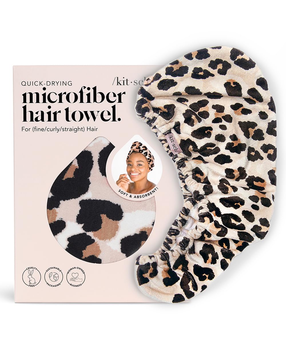 Kitsch leopard pattern hair wrap absorbent after shower use.