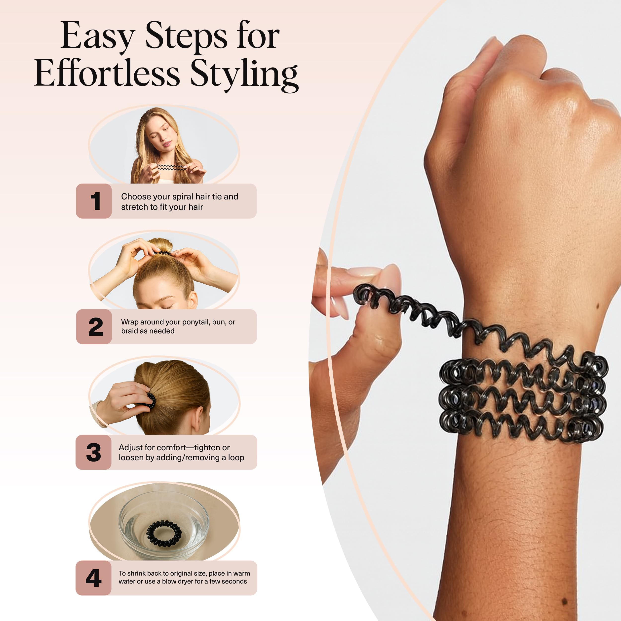 Ligas espirales Kitsch para trenzas y recogidos fáciles.