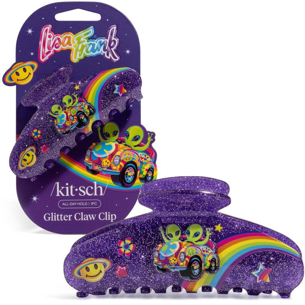 Pinza para cabello Kitsch Lisa Frank con brillo morado, agarre firme.