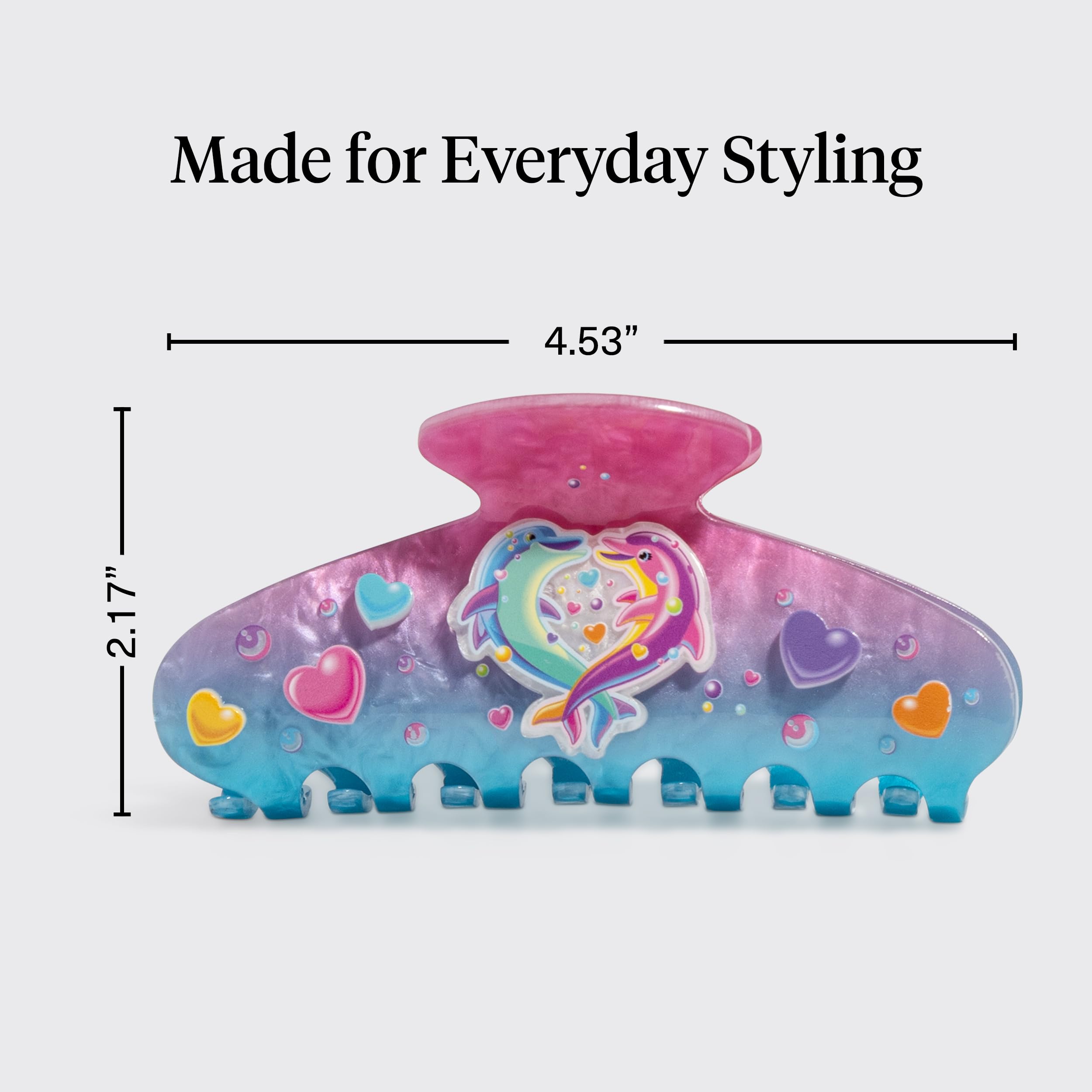 Pinza Lisa Frank Kitsch de uso diario con diseño de delfines; cómoda para todo tipo de cabellos.