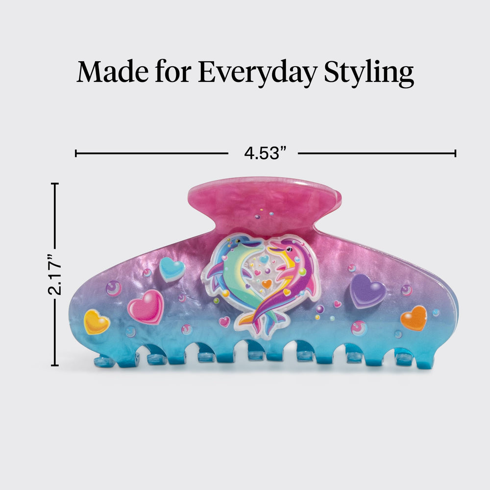 Pinza Lisa Frank Kitsch de uso diario con diseño de delfines; cómoda para todo tipo de cabellos.