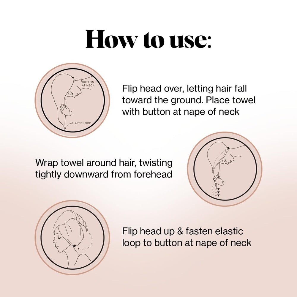 Kitsch long-hair towel wrap provides snug fit for extended lengths.