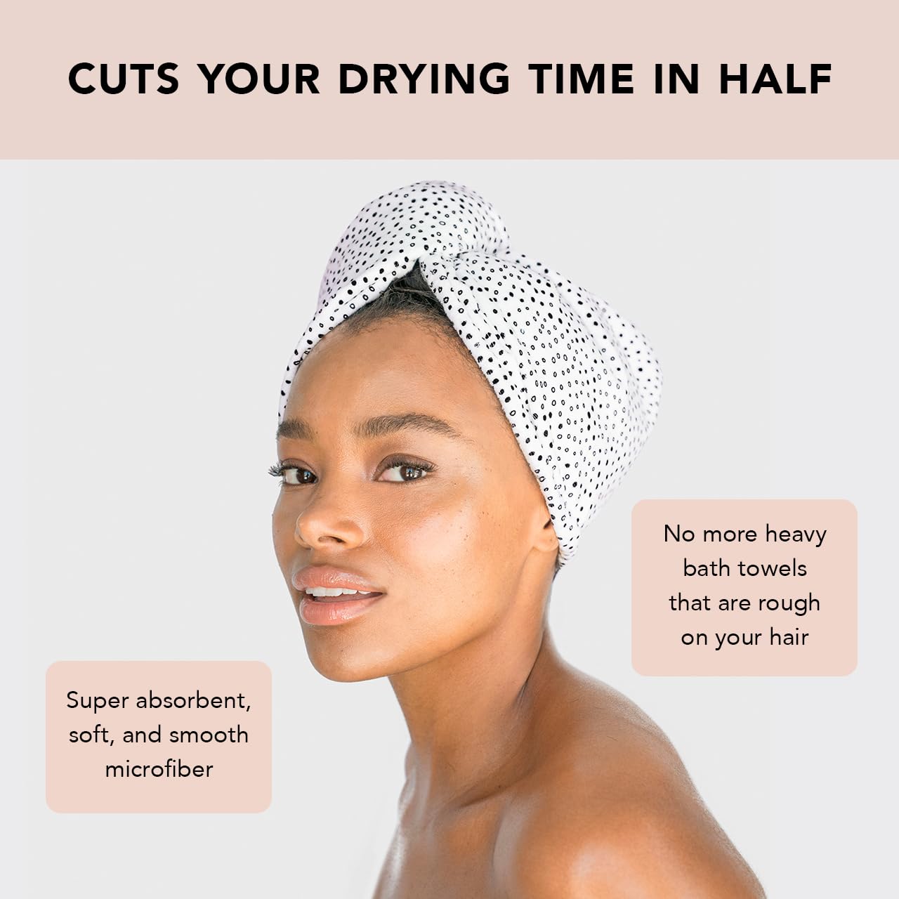 Kitsch loop-and-button closure on a compact turban-style towel.
