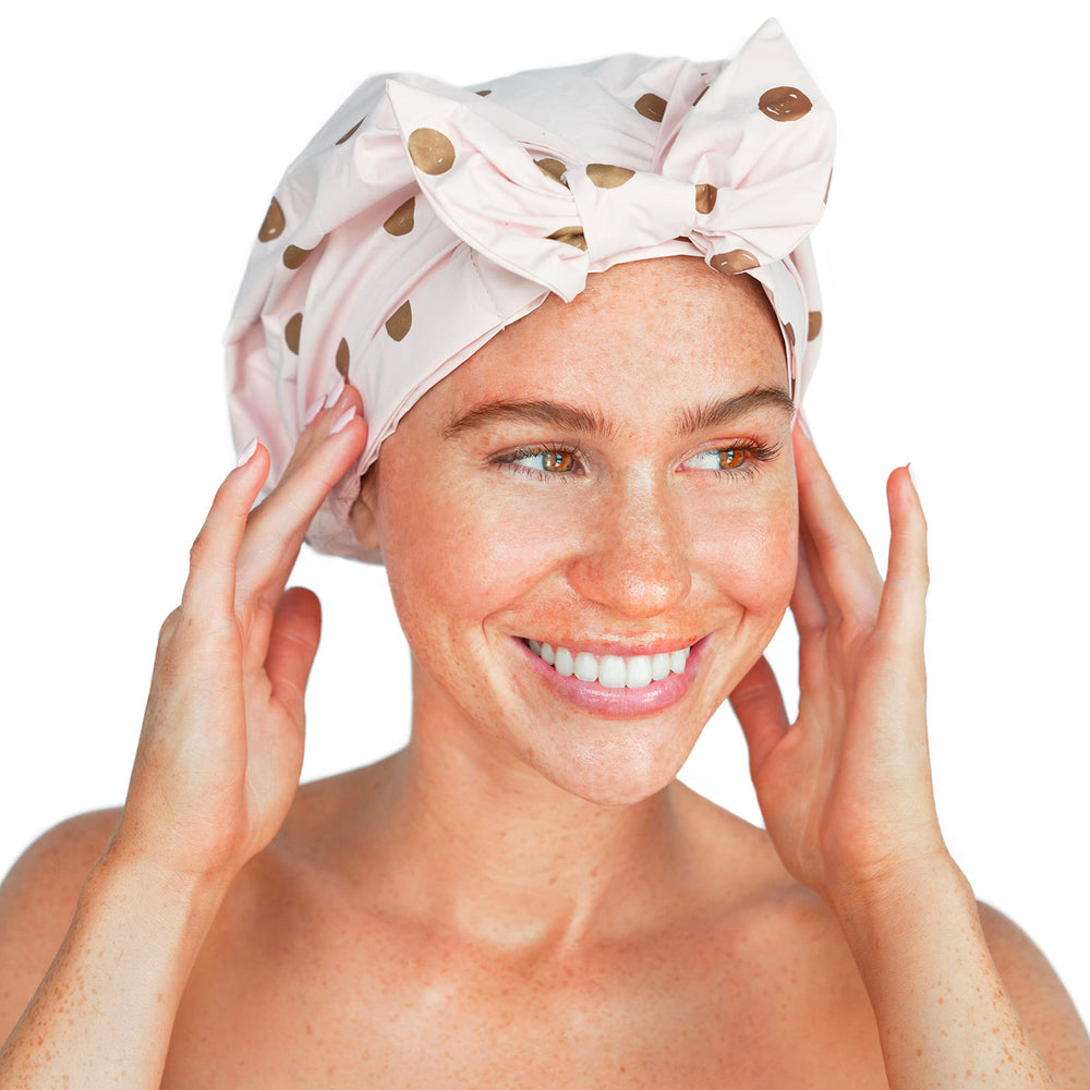 Kitsch gorro de ducha lujo Blush Dot, uso diario cómodo.