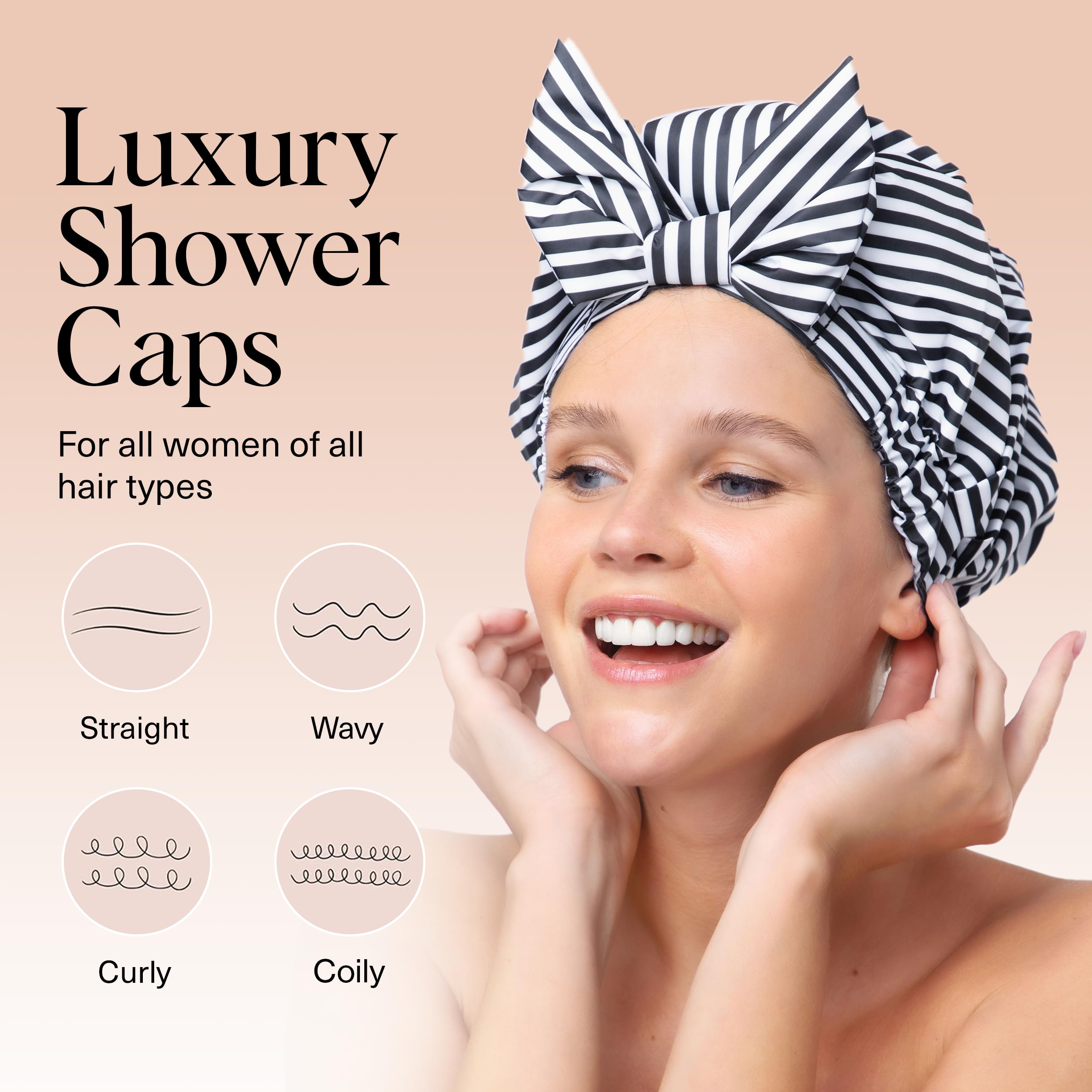 Kitsch luxury shower cap stripe close-up of polyester and silicone material