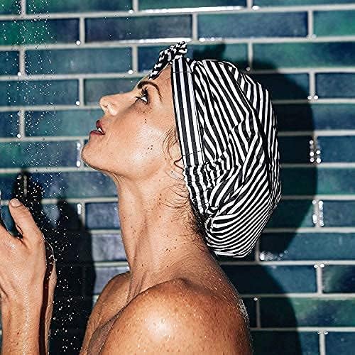 Kitsch luxury shower cap stripe long hair coverage illustrates full head protection
