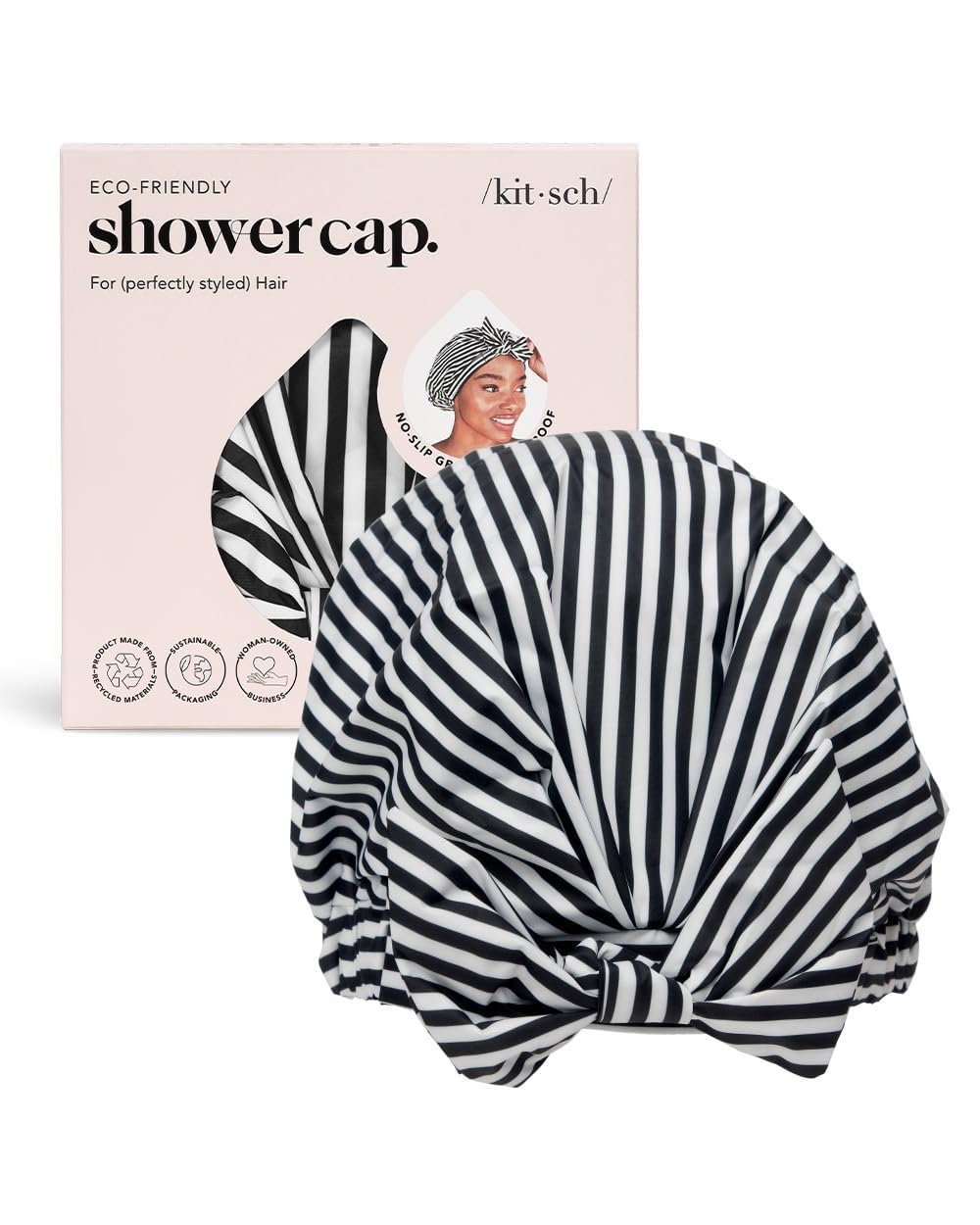 Kitsch luxury shower cap stripe luxury details highlight striped design and comfort