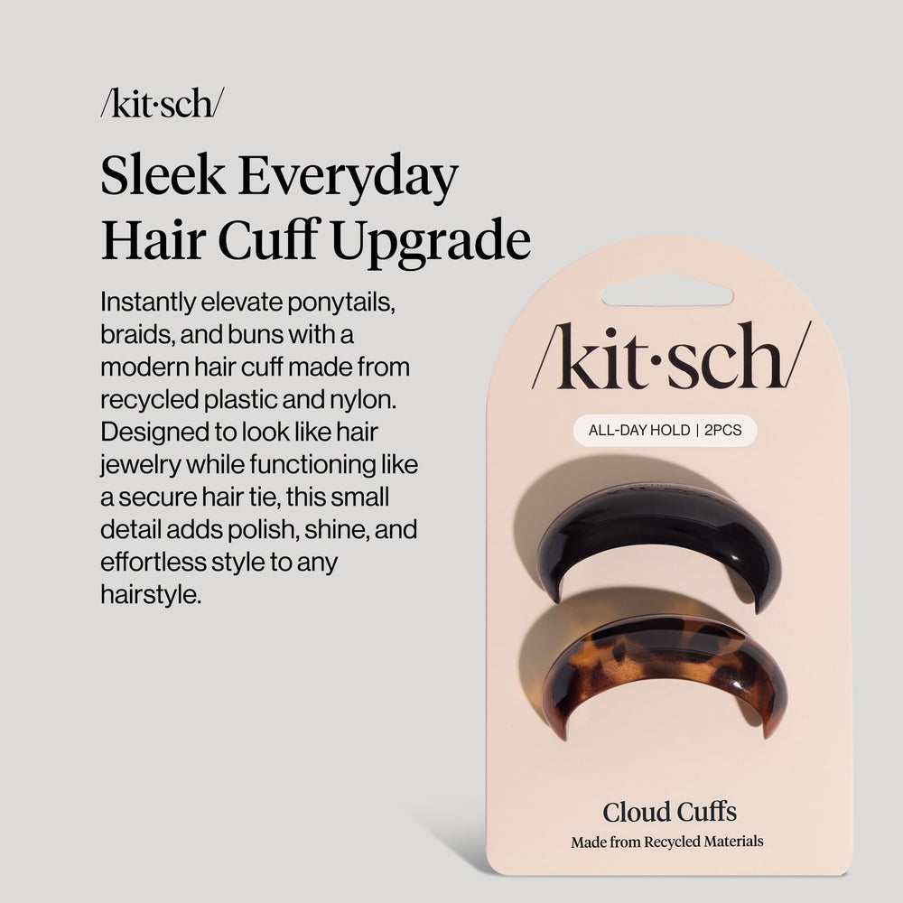 Kitsch ponytail cuff in black creates a sleek, finished look with gentle grip.